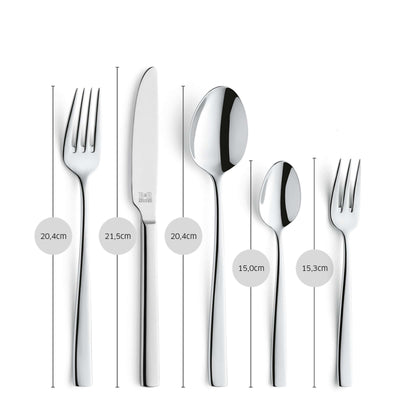 LEO Besteckset 60-teilig von Beckmann & Rommerskirchen mit Messer, Gabel, Löffel aus Edelstahl, elegant und vollständig auf einem Tisch.
