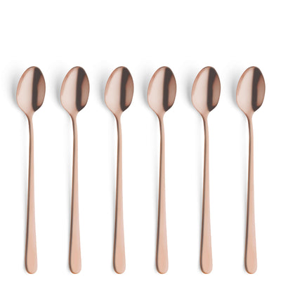 Amefa AUSTIN Langdrink- und Latte Macchiato Löffel Set, 6-teilig, mattiertes PVD-Kupfer, elegante Besteckstücke
