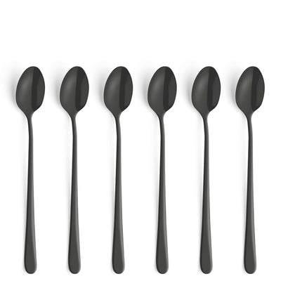 Amefa Austin Longdrink- und Latte Macchiato Löffel Set, 6-teilig, schwarz mattierte PVD-Beschichtung, elegantes Besteckset