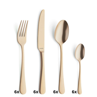 Amefa AUSTIN Besteckset 16-teilig, PVD gold mattiert, Besteck mit Messer, Gabel, Löffel für elegante Tischgestaltung