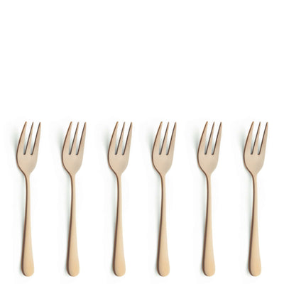 Amefa AUSTIN Kuchengabel-Set, 6-teilig, mattierte goldene PVD-Beschichtung, elegantes Besteck für den Esstisch
