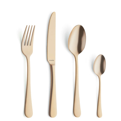 Amefa AUSTIN 32-teiliges Messer-, Gabel- und Löffelbesteckset aus PVD-gold mattiert, elegante Besteckkollektion für den Tisch