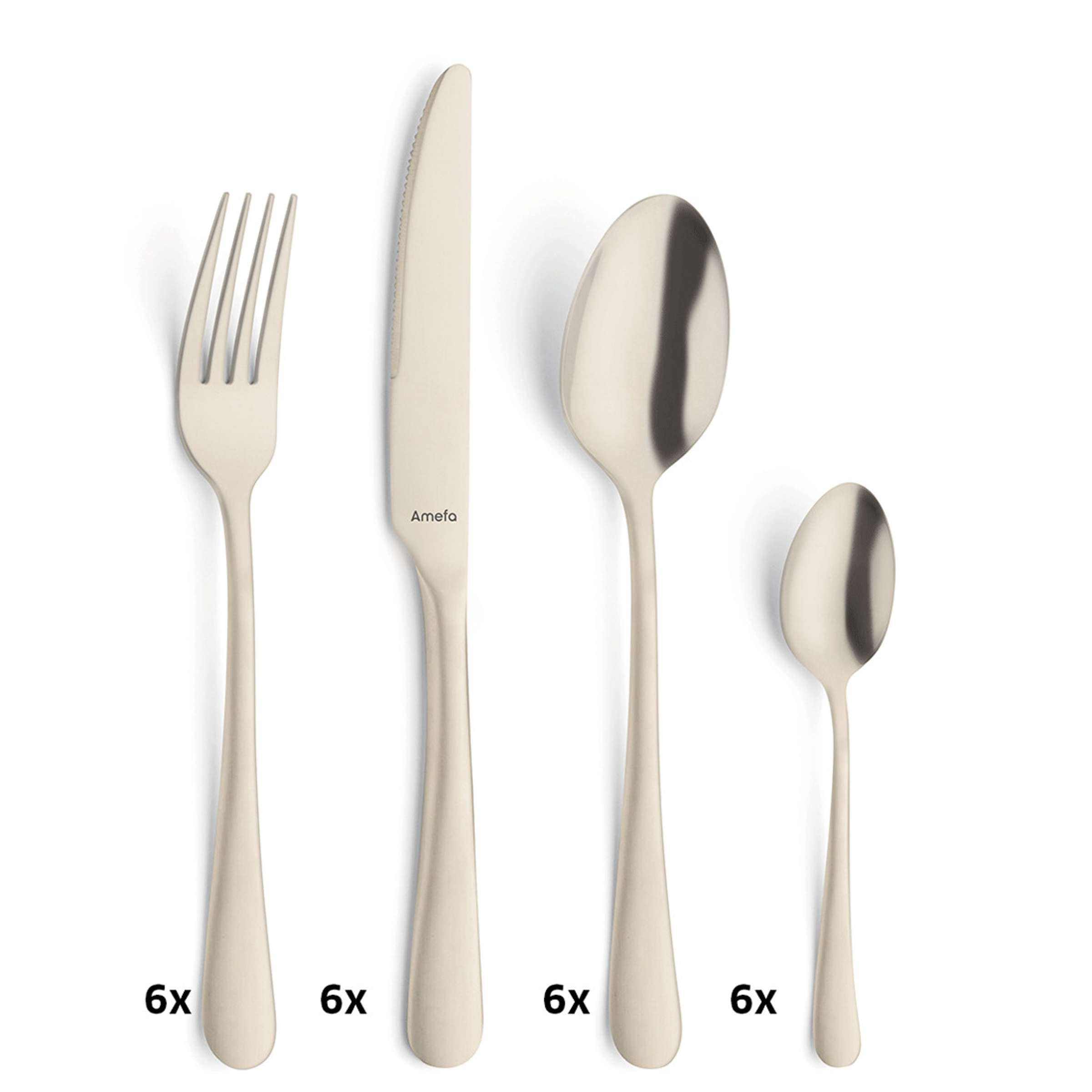 Amefa Besteckset 24-teilig, PVD champagner mattiert, Edelstahl, Messer, Gabeln, Löffel, elegantes Cutlery Set, hochwertiges Besteck