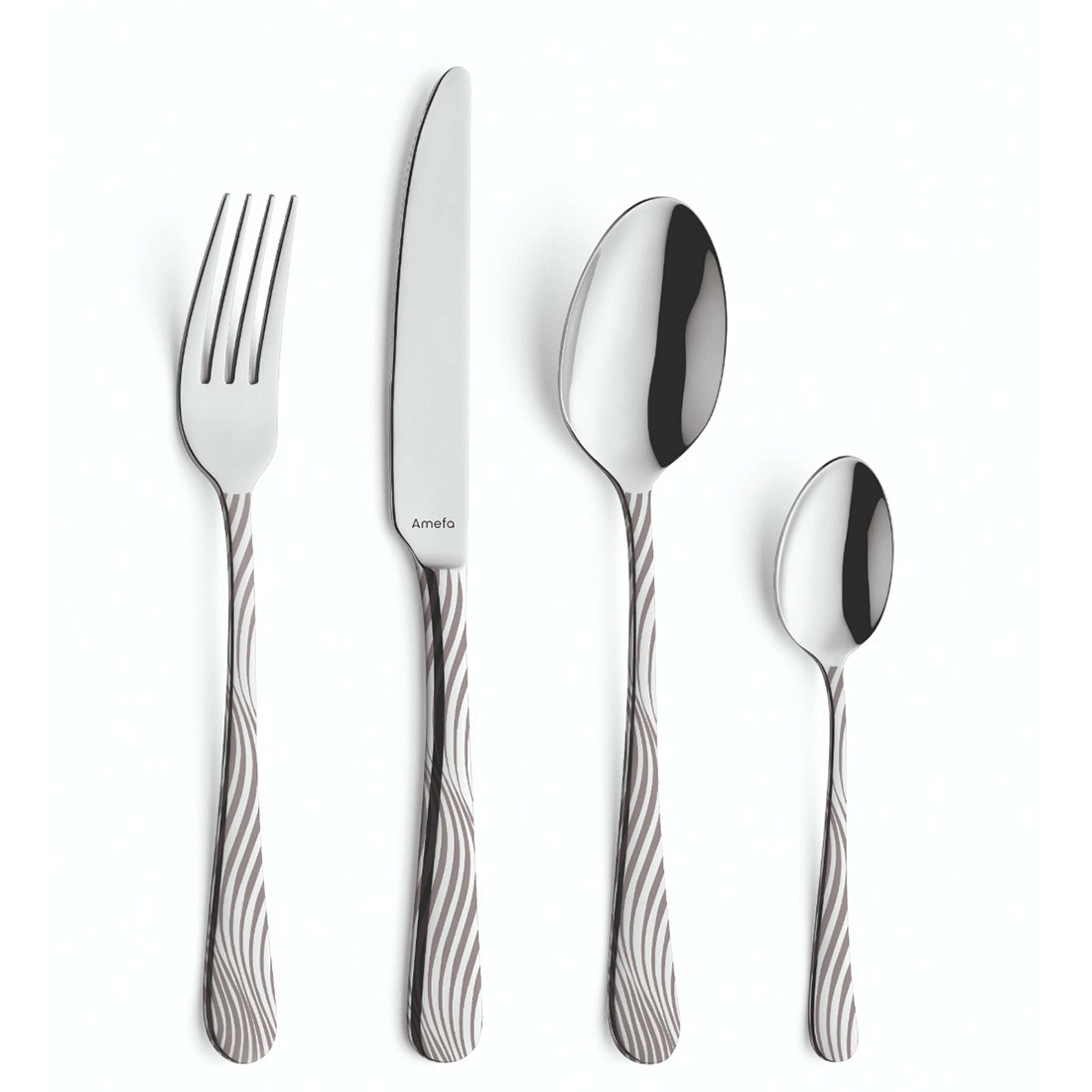 Amefa TIDE Besteckset, 24-teilig, inklusive Messer, Gabel, Löffel, auf einem weißen Tisch.