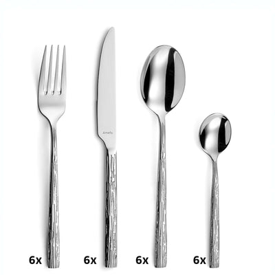 Amefa Calligraphy Besteckset 24-teilig, Edelstahl Besteck mit Messer, Gabel, Löffel, schön gestaltetes Design, für den täglichen Gebrauch