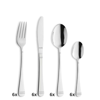 Amefa Palermo Besteckset 24-teilig mit Messer, Gabel, Löffel aus Edelstahl, elegant und modern für den Esstisch.