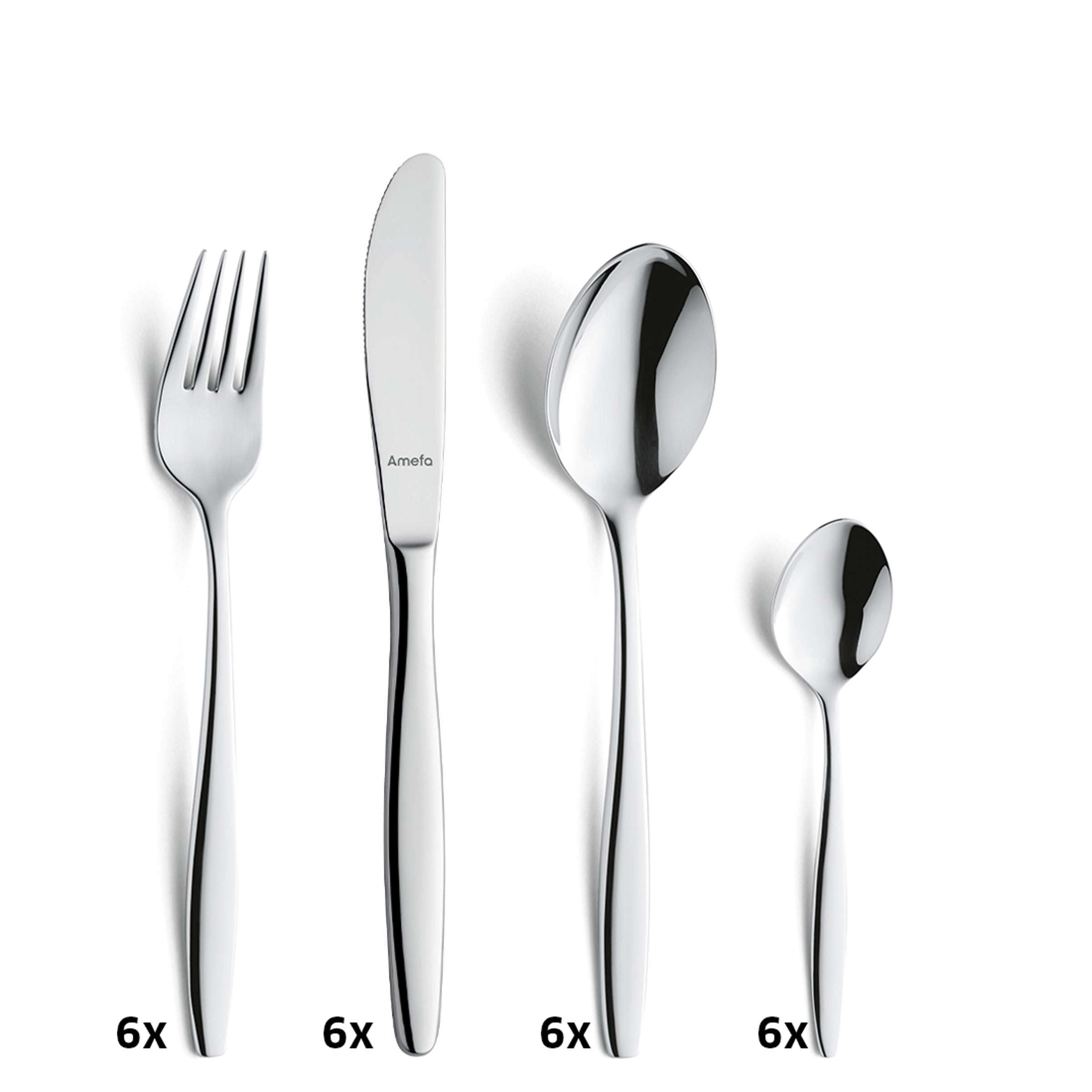 Amefa Florence Besteckset 24-teilig mit Messer, Gabel, Löffel aus Edelstahl, elegant gestaltet für den täglichen Gebrauch