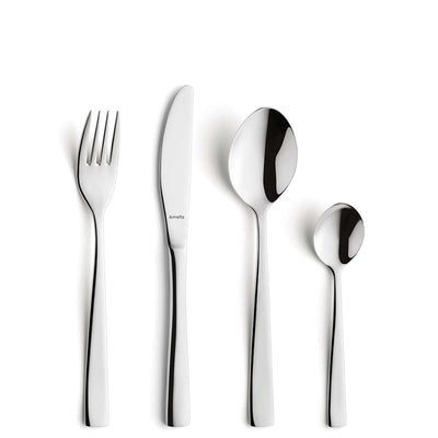 Amefa ATOS Besteckset 24-teilig mit Messer, Gabel, Löffel aus Edelstahl auf weißem Hintergrund.