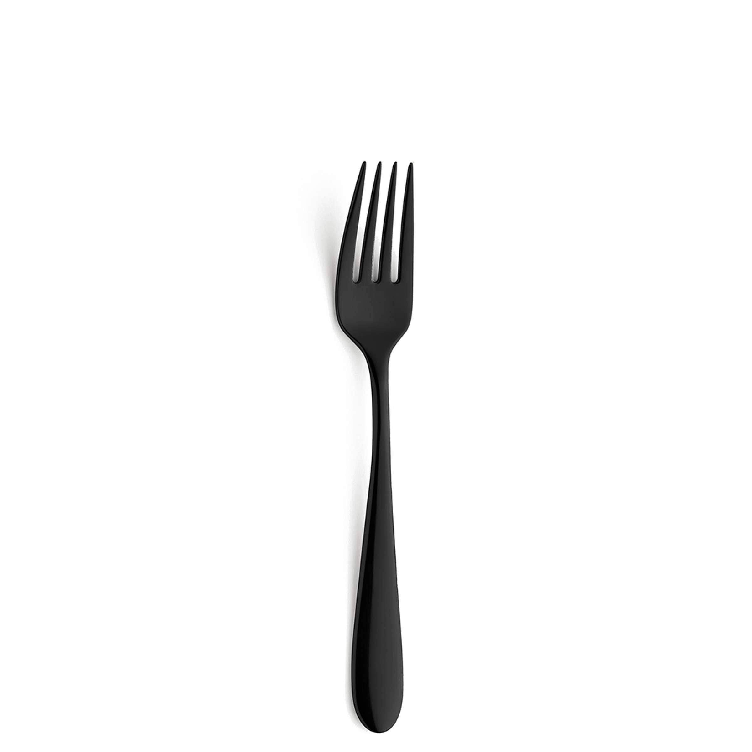 Schwarzes 24-teiliges Amefa Besteckset aus Edelstahl im PVD-Finish, inklusive Messer, Gabel, Löffel und Teelöffel.