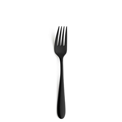 Schwarzes 24-teiliges Amefa Besteckset aus Edelstahl im PVD-Finish, inklusive Messer, Gabel, Löffel und Teelöffel.