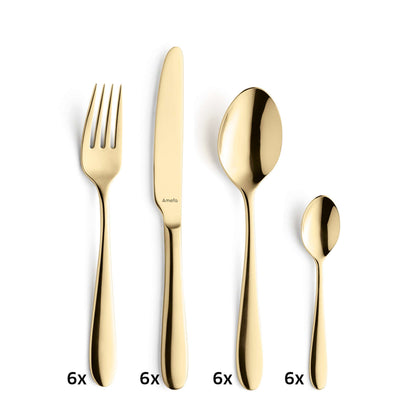 Amefa OXFORD Besteckset 24-teilig, PVD gold, Edelstahl, inklusive Messer, Gabel, Löffel, elegant für den Tisch.