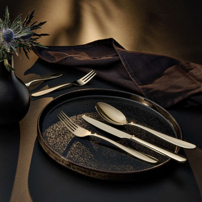 Amefa Oxford Besteckset 24-teilig in Champagner-Finish, glänzend, mit Messer, Gabel, Löffel und Teelöffel, elegant und modern.