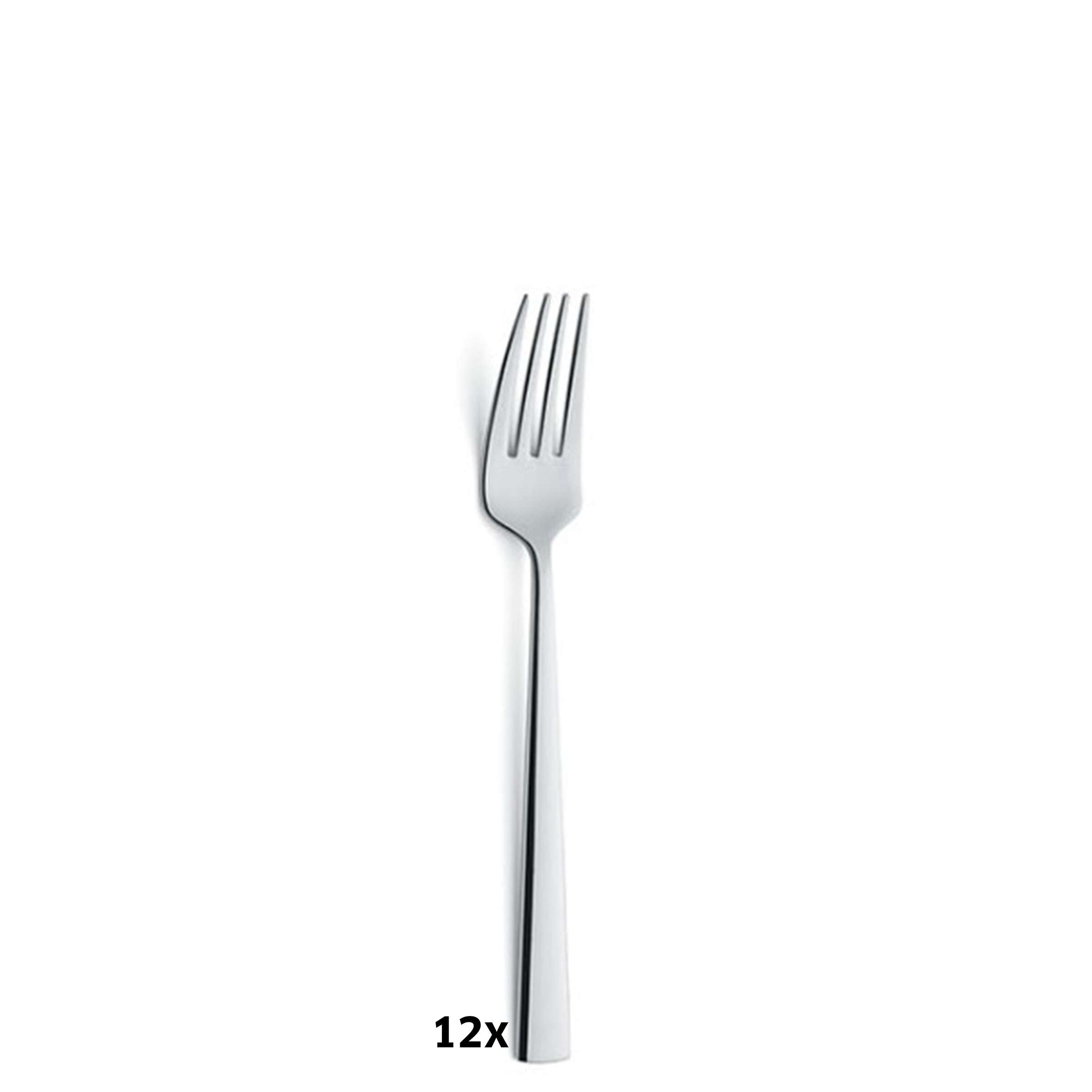 Modernes 78-teiliges Amefa Besteckset mit Messer, Gabeln, Löffeln und Teelöffeln, aus Edelstahl, auf weißem Hintergrund.