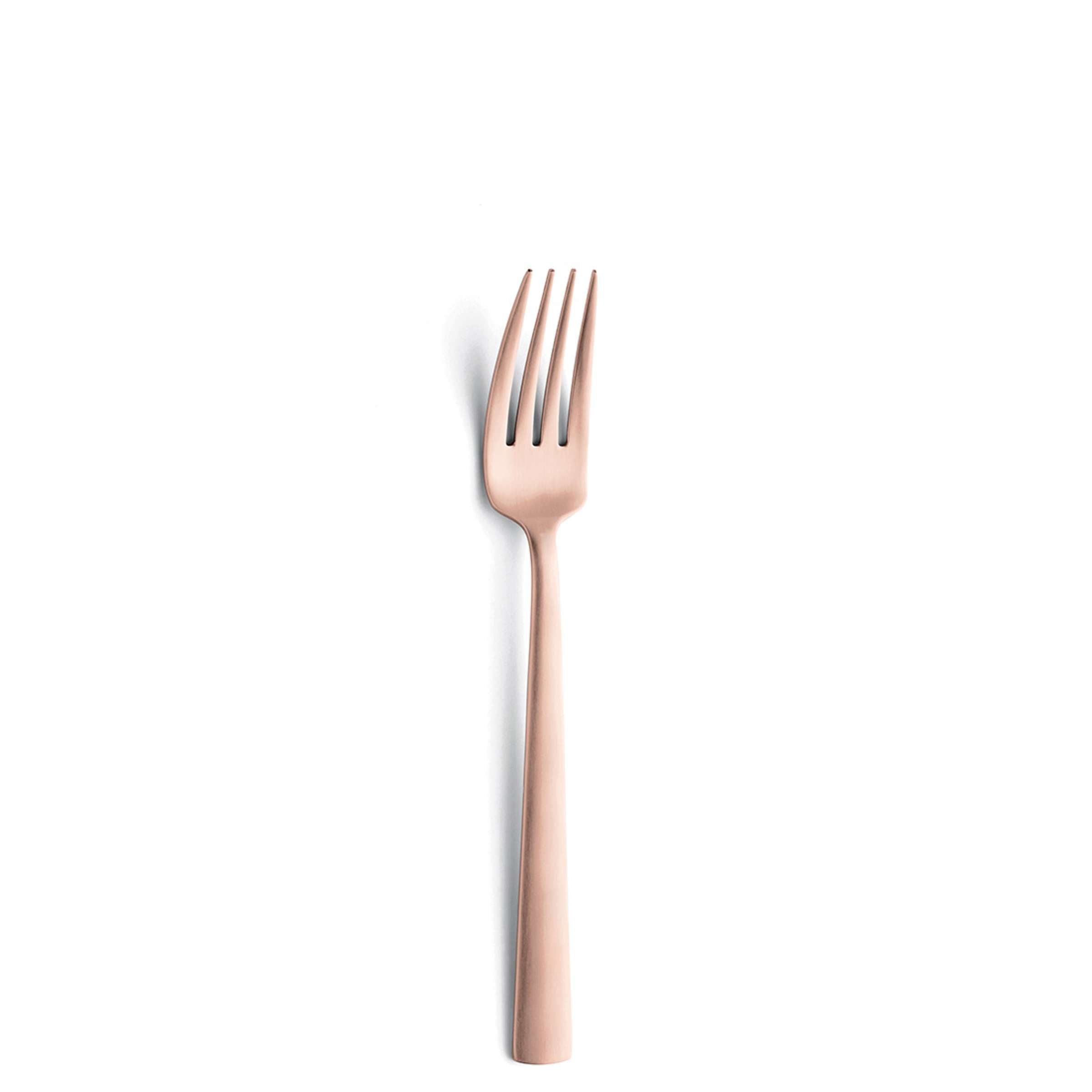Amefa VENTURA Besteckset 24-teilig, mattiertes Kupfer, Edelstahl, elegantes Besteck für Mahlzeiten, auf weißem Hintergrund.