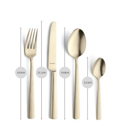 Amefa VENTURA Besteckset 24-teilig, PVD champagner mattiert, Messer, Gabeln, Löffel aus Edelstahl, elegant und modernes Design
