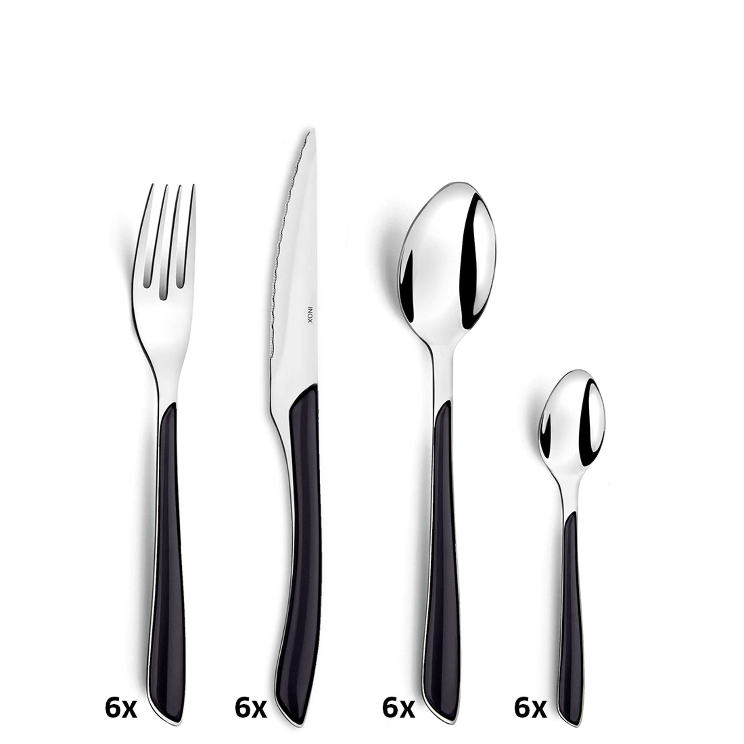 Schwarzes ECLAT Besteckset 24-teilig von Amefa mit Messer, Gabel, Löffel und Teelöffel, elegant und modern gestaltet