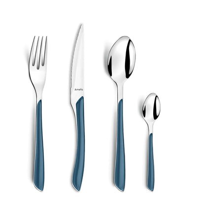 ECLAT Besteckset 32-teilig von Amefa, denim blau, besteht aus Messer, Gabeln, Löffeln und Teelöffeln, modernes Design