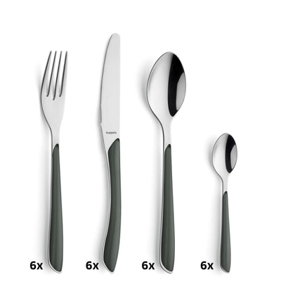 Dunkelgraues PRISMA Besteckset 24-teilig von Kuppels, Messer, Gabel und Löffel aus Edelstahl, elegant und modern.