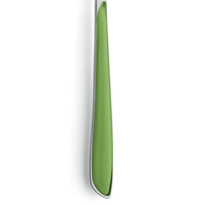 Elegante PRISMA Menügabel von Kuppels, Besteck aus Edelstahl in Springgreen, detailreiche Nahaufnahme der Gabel.