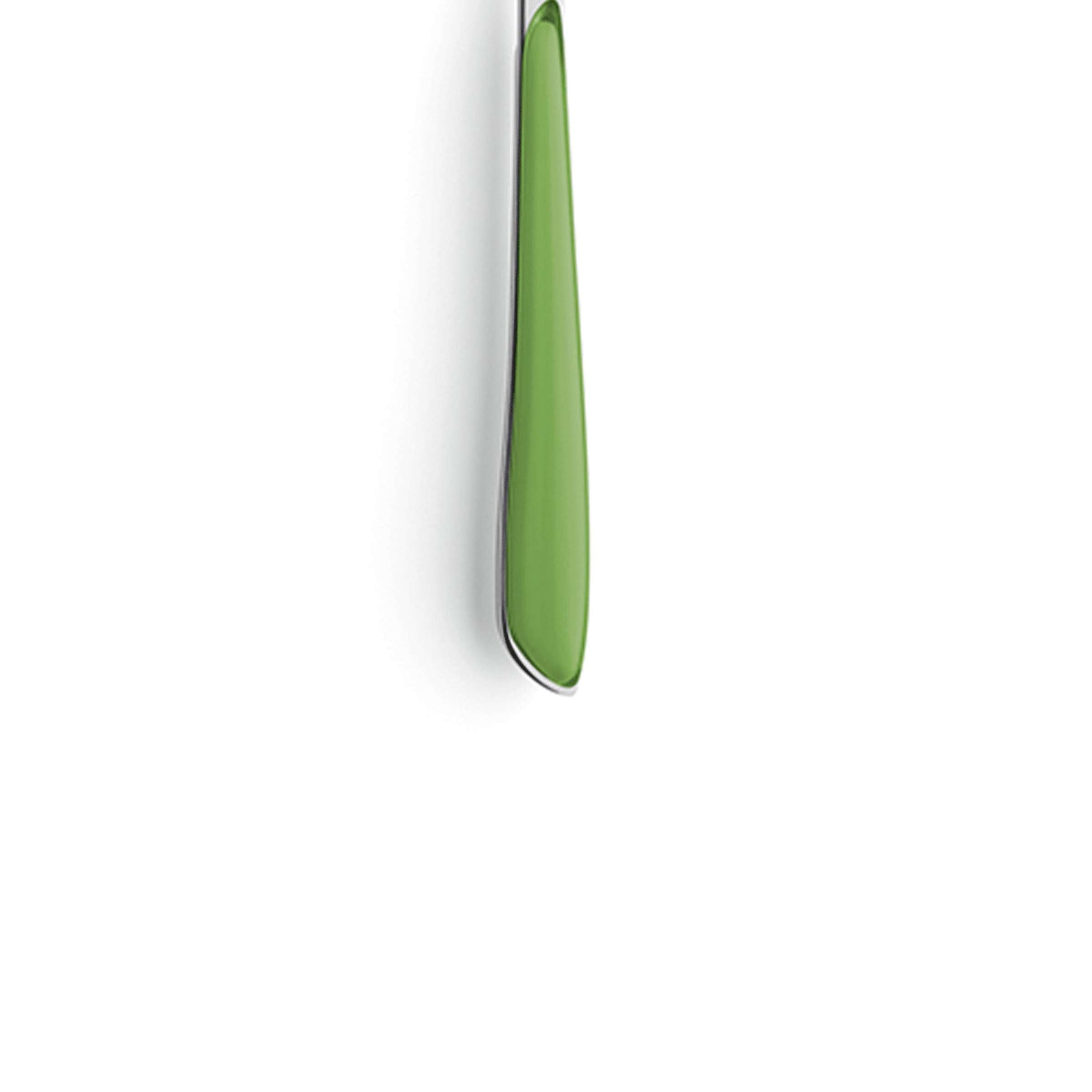 Kuppels PRISMA Kaffeelöffel in Springgreen aus Edelstahl, einzelnes Besteckstück mit modernem Design, Nahaufnahme auf hellem Hintergrund