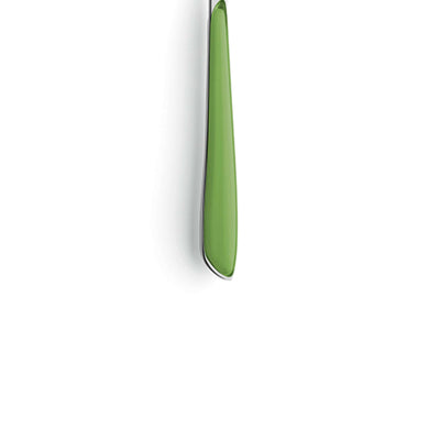 Kuppels PRISMA Kaffeelöffel in Springgreen aus Edelstahl, einzelnes Besteckstück mit modernem Design, Nahaufnahme auf hellem Hintergrund
