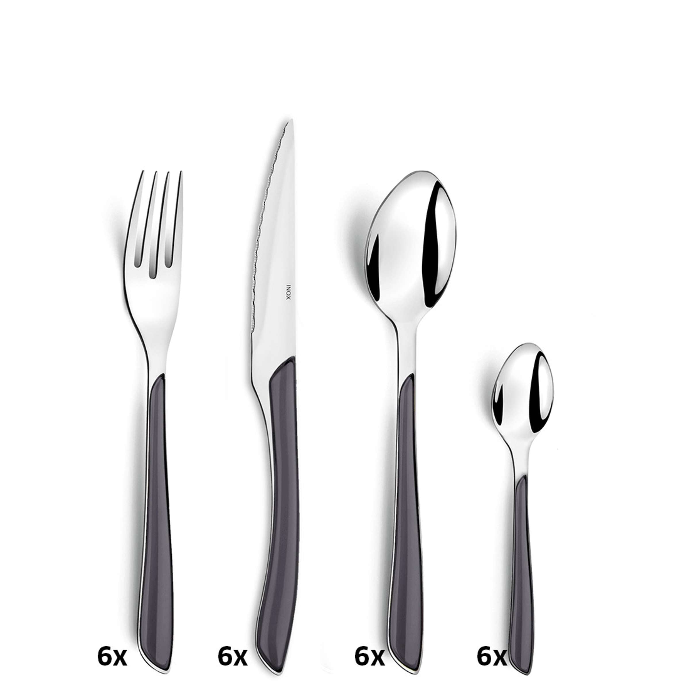 ECLAT Besteckset 24-teilig von Amefa in Grau, bestehend aus Messer, Gabel, Löffel und Teelöffel, für den gedeckten Tisch