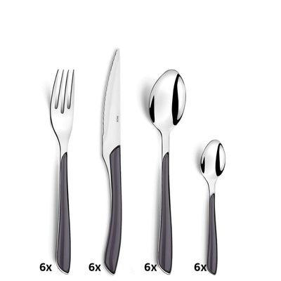 ECLAT Besteckset 24-teilig von Amefa in Grau, bestehend aus Messer, Gabel, Löffel und Teelöffel, für den gedeckten Tisch