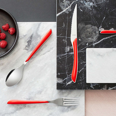 ECLAT Besteckset 24-teilig von Amefa, rotes Messer, Gabel, Löffel, hochwertiges Geschirrset für den Tisch