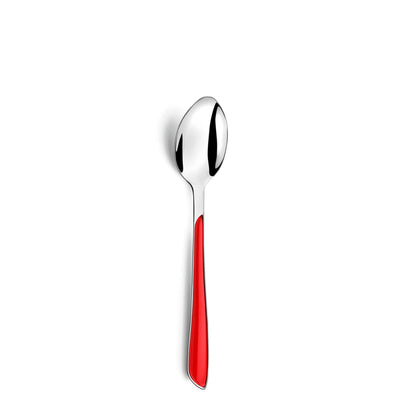 ECLAT Besteckset 24-teilig von Amefa, rotes Edelstahlbesteck mit Messer, Gabel, Löffel auf weißem Hintergrund.