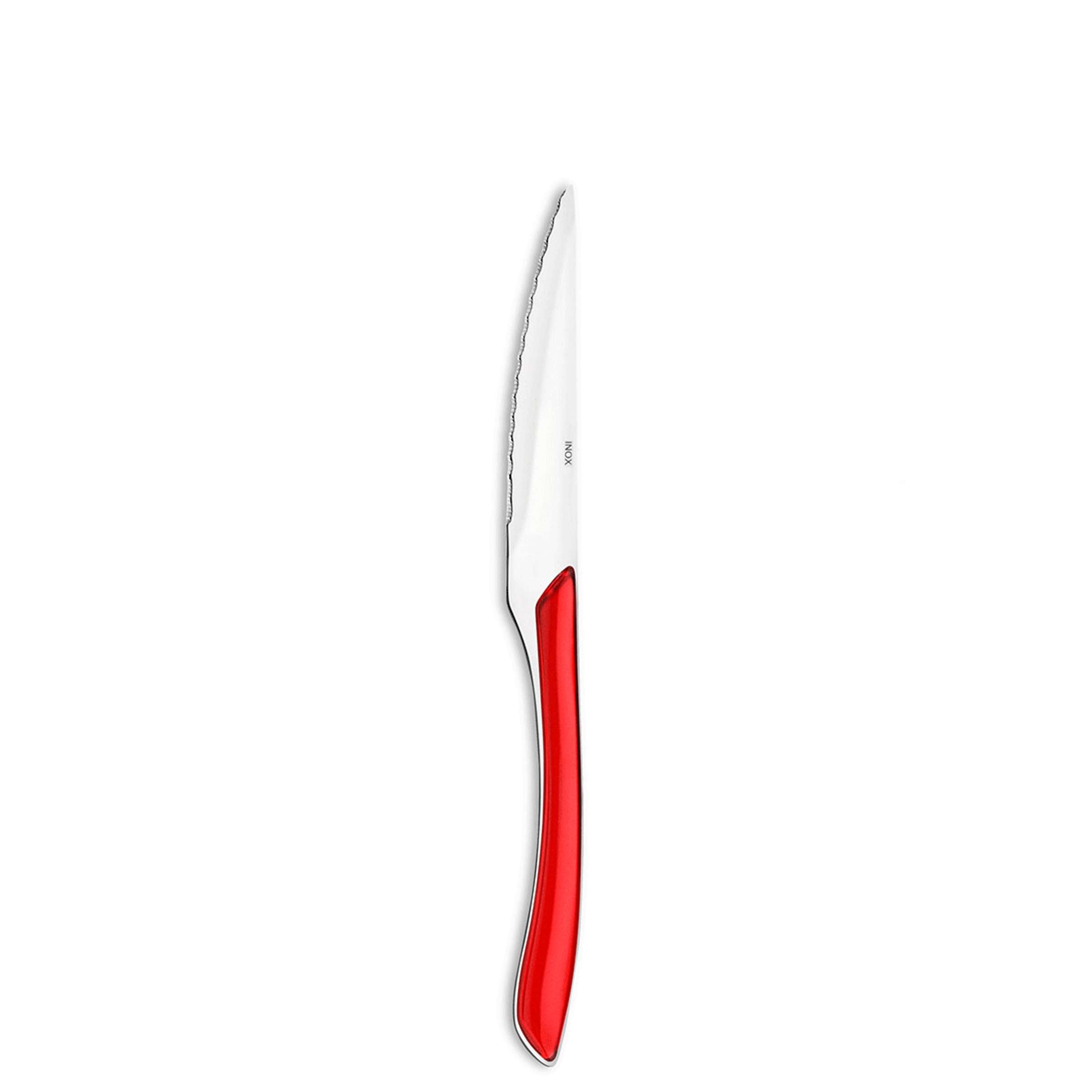ECLAT Besteckset 24-teilig von Amefa in rotem Design, Messer, Gabeln und Löffel aus Edelstahl, elegant und modern.