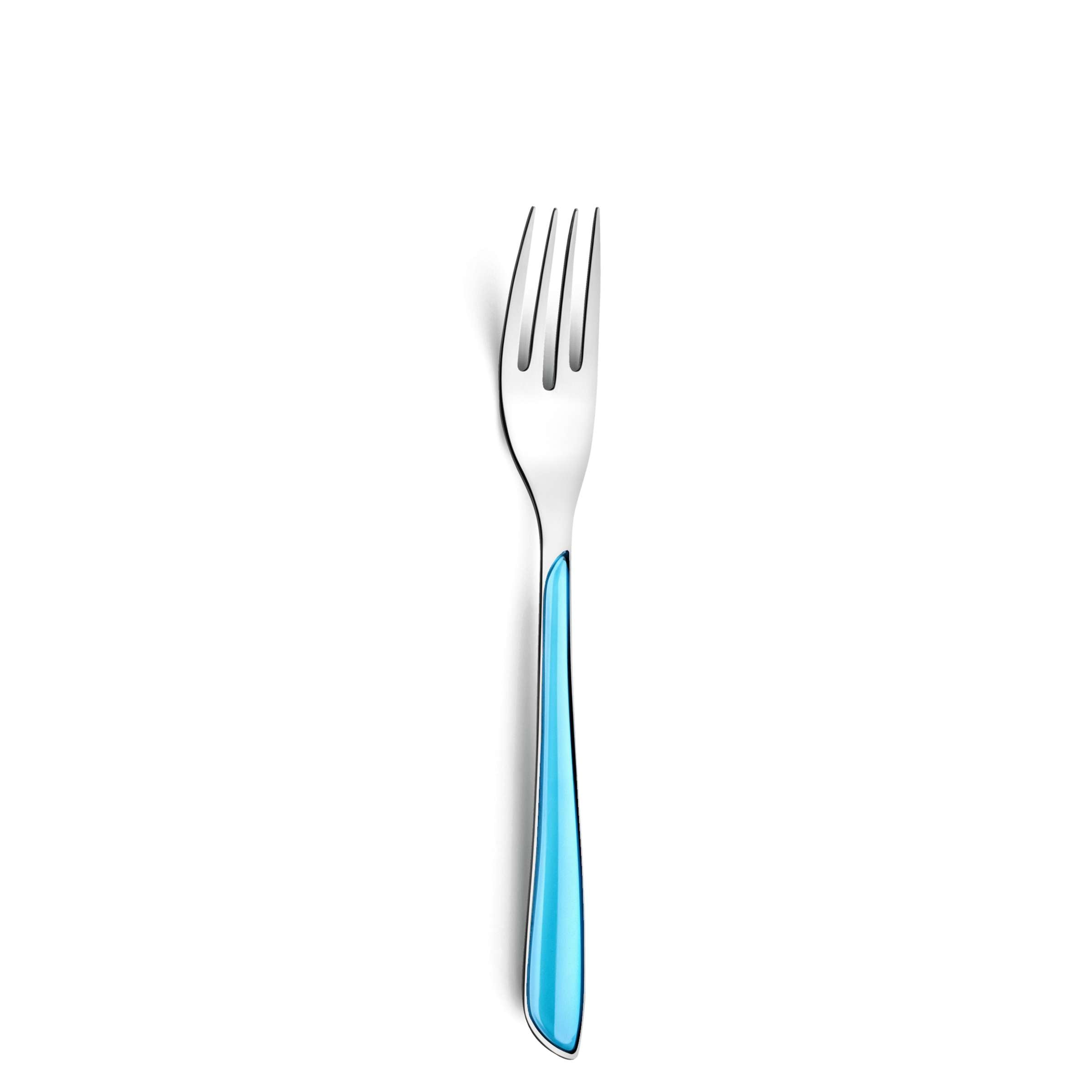 Elegantes 24-teiliges Amefa ECLAT Besteckset in Türkis mit Messer, Gabel, Löffel und Teelöffel auf weißem Hintergrund.