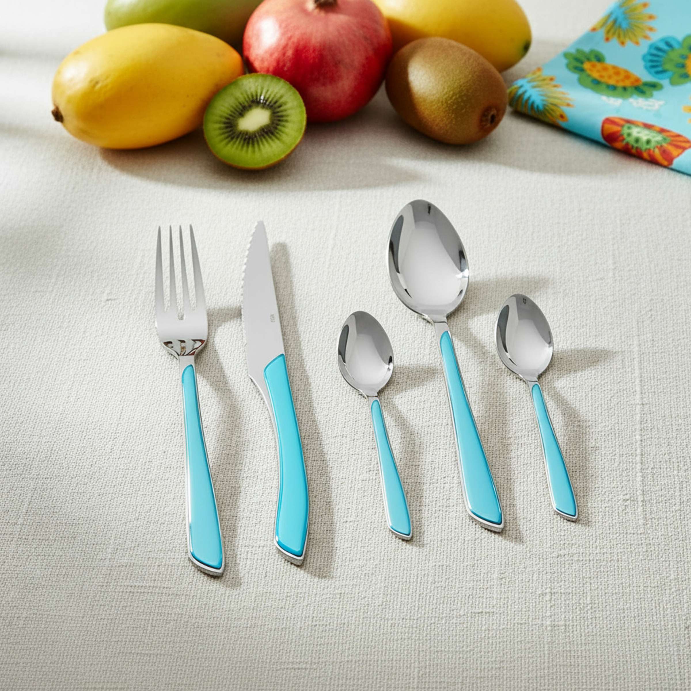 ECLAT Besteckset 24-teilig von Amefa, türkisfarbenes Messer, Gabel, Löffel, stilvolles Besteck für den Tisch