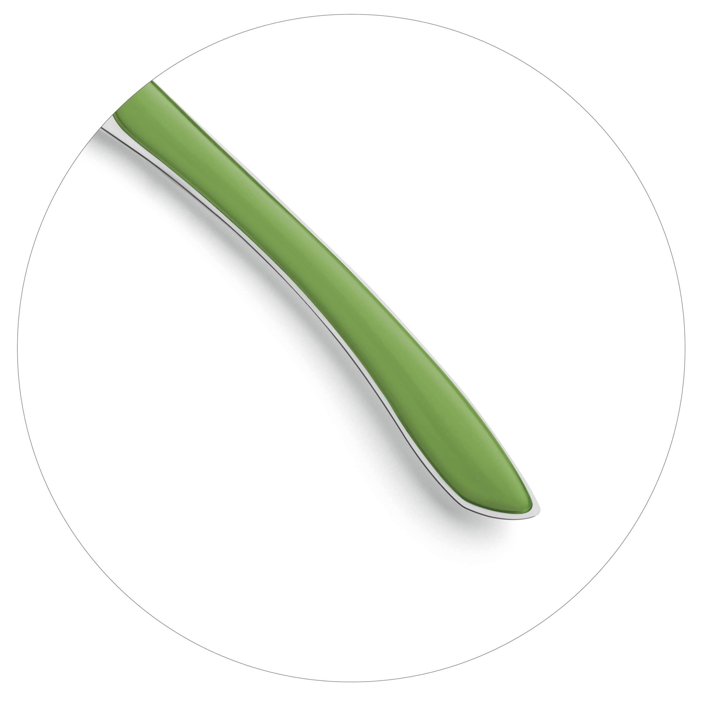 Kuppels PRISMA Kaffeelöffel in springgreen, einzelnes Besteckstück mit modernem Design, glänzende Oberfläche, Nahaufnahme