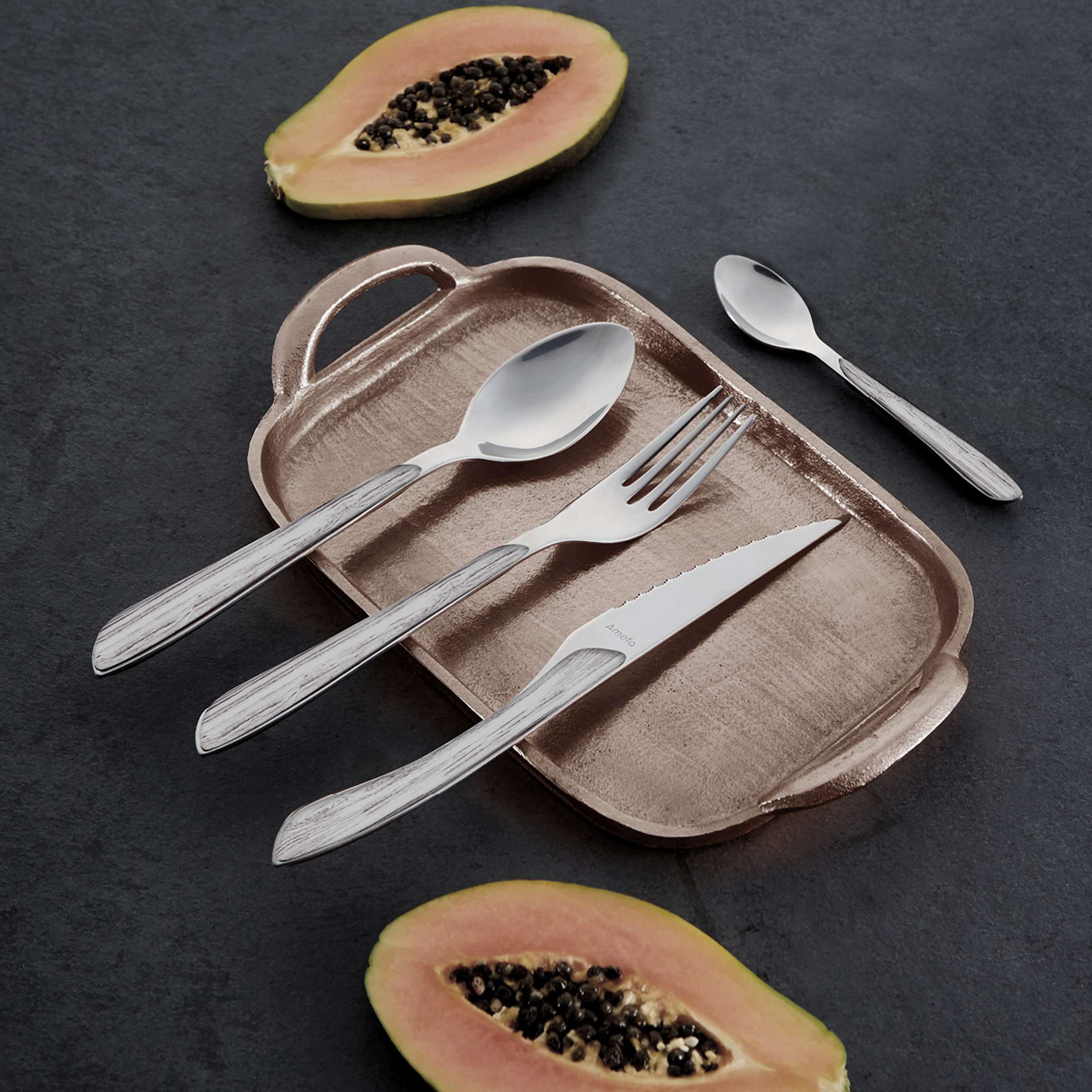 ECLAT NATURE Besteckset 24-teilig von Amefa, graues Cutlery-Set mit Messer, Gabel, Löffel und Teelöffel, elegant und modern