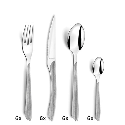 ECLAT NATURE Besteckset 24-teilig von Amefa, graues Besteck mit Messer, Gabel, Löffel, stilvoll für den Esstisch.