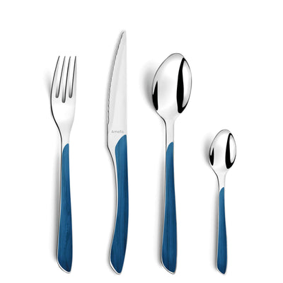 Amefa ECLAT NATURE Besteckset aus 24 Teilen in Blau, Messer, Gabeln, Löffel und Teelöffel, modernes Design, hochwertiges Cutlery Set