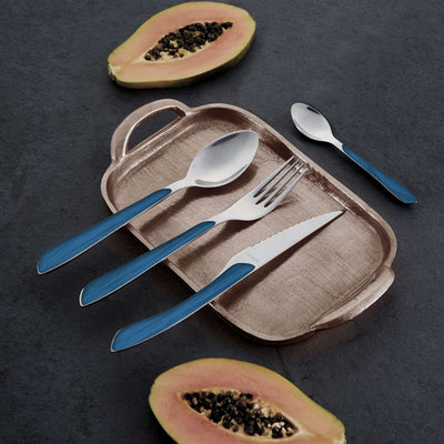 Amefa ECLAT NATURE Besteckset 24-teilig aus Holz-Optik, blau, mit Gabeln, Messern und Löffeln, stilvolles Geschirr für den Alltag