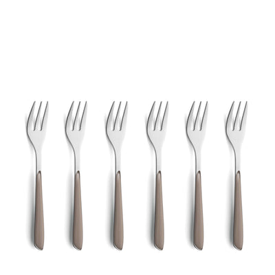 Kuppels PRISMA Kuchengabel Set aus 6 mattierten Kakao-Farben, elegante Besteckgabeln für den Esstisch