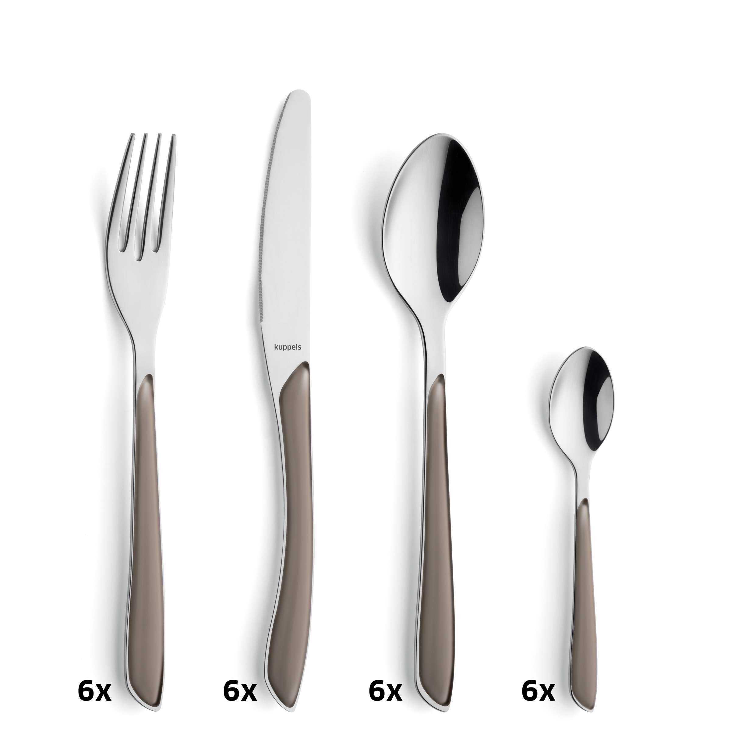 Kuppels PRISMA Besteckset 24-teilig, mattierte Kakao-Farbe, Messer, Gabeln, Löffel aus Edelstahl, elegantes Essbesteck