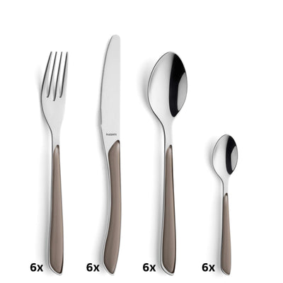 Kuppels PRISMA Besteckset 24-teilig, mattierte Kakao-Farbe, Messer, Gabeln, Löffel aus Edelstahl, elegantes Essbesteck