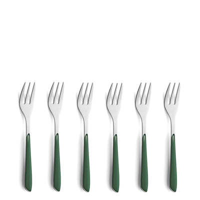 Kuppels PRISMA Kuchengabel-Set, 6-teilig, tannengrün, mattierte Oberfläche, elegantes Besteck für den Esstisch