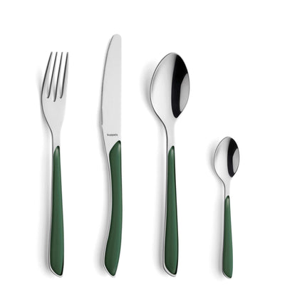 Kuppels PRISMA Besteckset, 24-teilig, mattiertes tannengrünes Besteck mit Messer, Gabel, Löffel und Teelöffel, elegante Essbesteck-Design