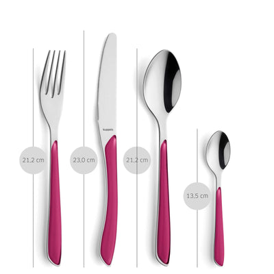 24-teiliges PRISMA Besteckset von Kuppels in mattiertem himbeerroten Design, besteht aus Messer, Gabel, Löffel und Teelöffel