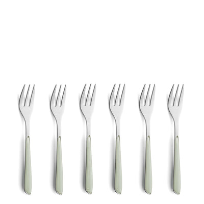 Kuppels PRISMA Kuchengabel Set aus 6 salbeigrün mattiertem Besteck mit elegantem Design, ideal für den Esstisch