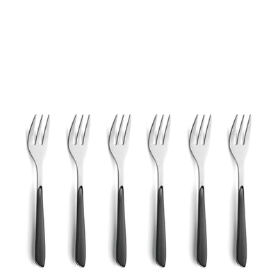 Kuppels PRISMA Kuchengabel Set mit 6 schiefergrau mattierten Gabeln, elegantes Besteck für den Tisch.