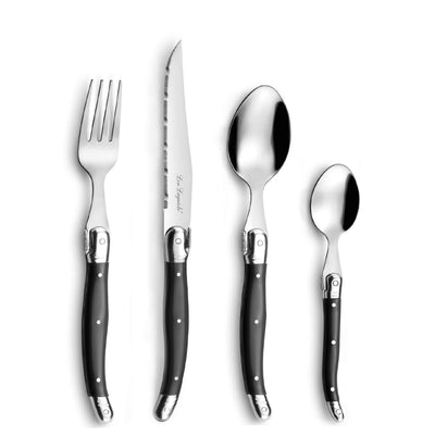 Lou Laguiole Besteckset 24-teilig in anthrazit, Messer, Gabeln, Löffel aus hochwertigem Cutlery-Set, elegante Essbestecke.