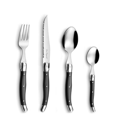 Elegantes 24-teiliges Lou Laguiole Besteckset in Grau mit Messer, Gabel, Löffel und Teelöffel für den stilvollen Esstisch
