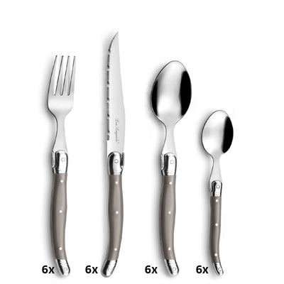 Tradition Besteckset 24-teilig von Lou Laguiole in taupe, Messer, Gabeln, Löffel aus Edelstahl, elegant und modernes Design