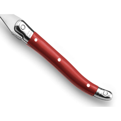 Tradition Besteckset 24-teilig von Lou Laguiole in rotem Design, umfasst Messer, Gabeln, Löffel aus hochwertigem Edelstahl