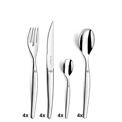 16-teiliges Lou Laguiole Besteckset, Messer, Gabeln, Löffel aus Edelstahl, elegantes Besteck für den Tisch